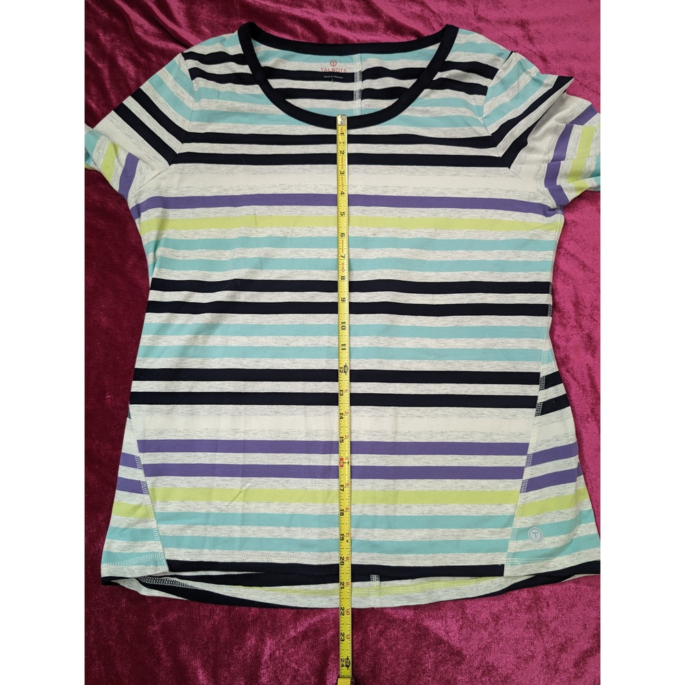 TALBOTS Cotton T-Shirt Long-sleeve Striped Casual Sz L Purple - Picture 6 of 7